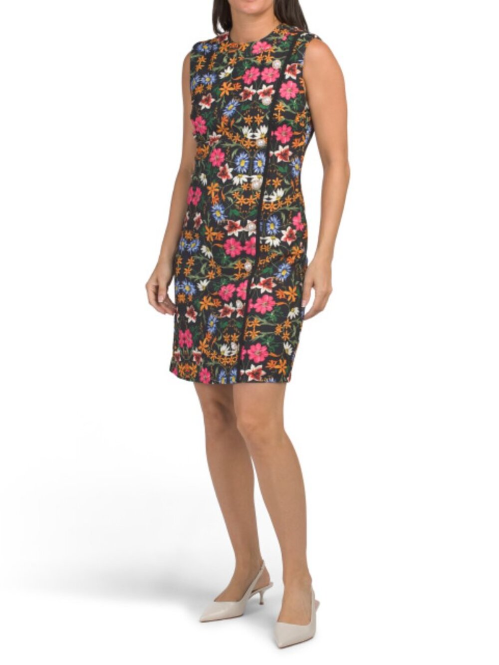 ALEXIA ADMOR Crew Neck Button Down Sleeveless Mini Dress